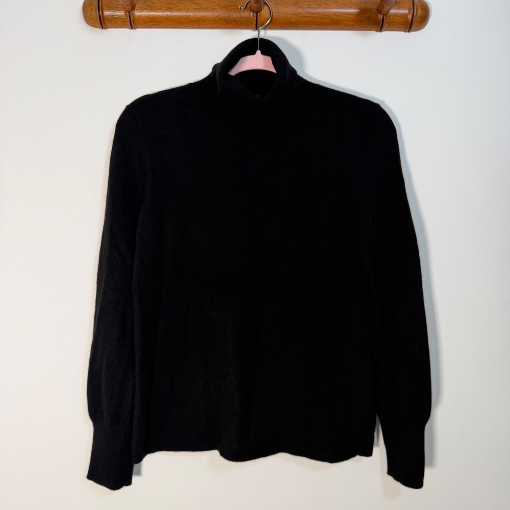Ann Taylor 100% Cashmere Black Turtleneck Sweater Petite Large LP Long Sleeve